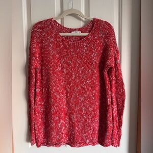 Abercrombie & Fetch Red and White Knit Slouchy Sweater with Drop Sleeve